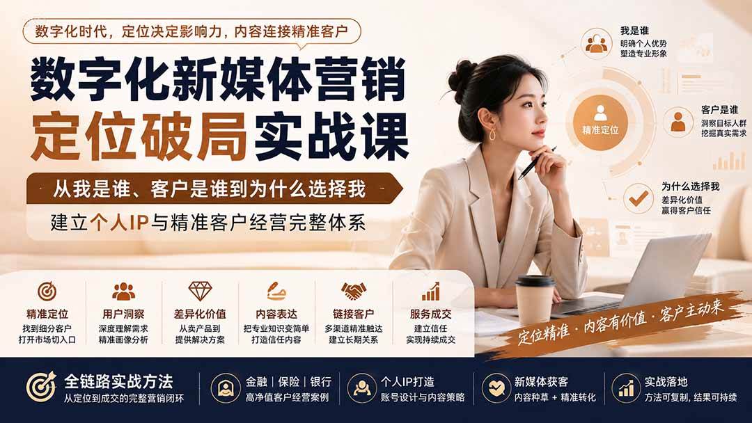 （20009期）数字化新媒体营销定位破局实战课：从我是谁、客户是谁到为什么选择我，建立个人IP与精准客户经营完整体系-九九网创