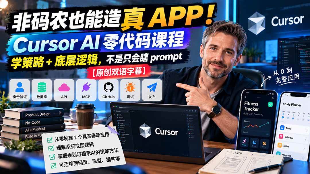 (20810期)非码农也能造真 APP!Cursor AI 零代码课程:学策略 + 底层逻辑,不是只会瞎 prompt【原创双语字幕】-九九网创