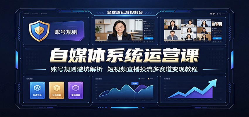 自媒体系统运营课:账号规则避坑解析,短视频直播投流多赛道变现教程-九九网创