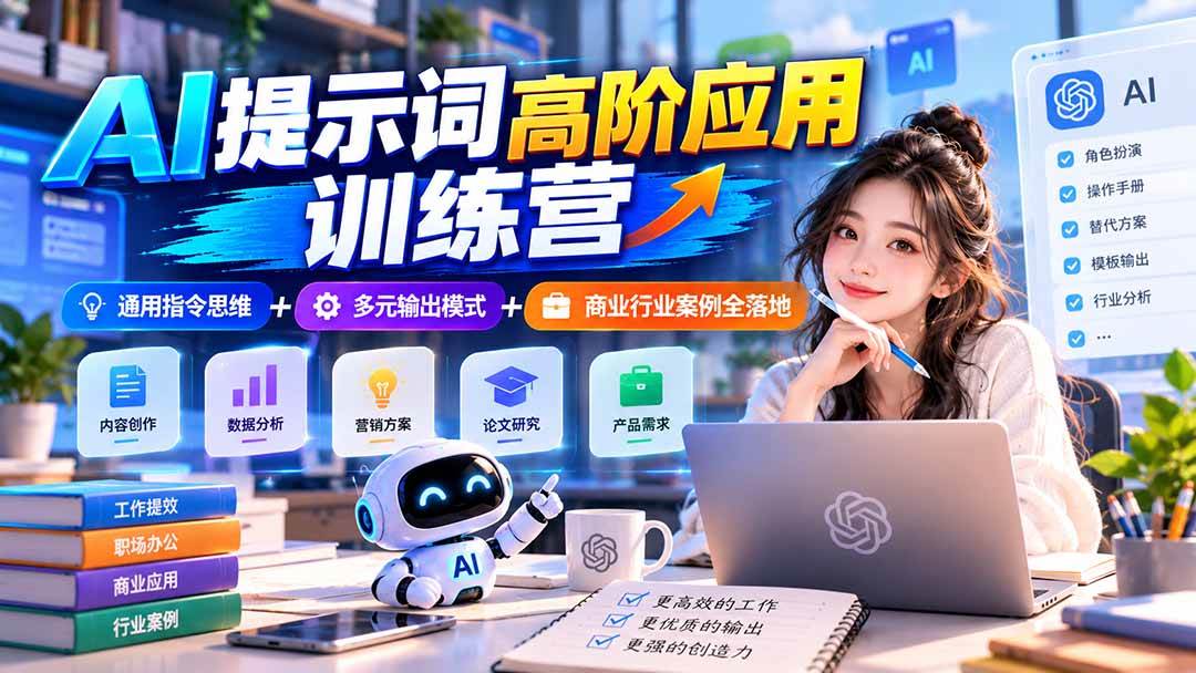 （20823期）【无水印】AI提示词高阶应用训练营｜通用指令思维+多元输出模式+商业行业案例全落地-九九网创