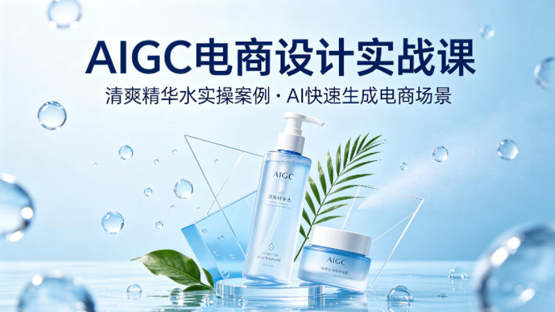 AIGC电商设计实战课，以清爽精华水为实操案例，教你用AI快速生成电商场景-九九网创