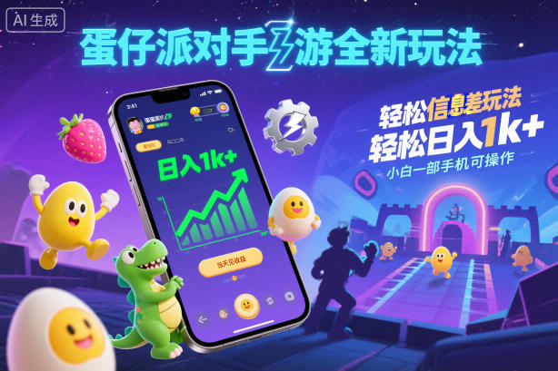 蛋仔派对手游全新玩法，轻松日入1k+，风口信息差玩法，当天见收益，小白一部手机可操作-九九网创