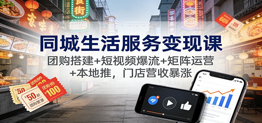 同城生活服务变现课：团购搭建+短视频爆流+矩阵运营+本地推，门店营收暴涨-九九网创