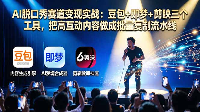 AI脱口秀赛道变现实战:豆包+即梦+剪映三个工具,把高互动内容做成批量复制流水线-九九网创