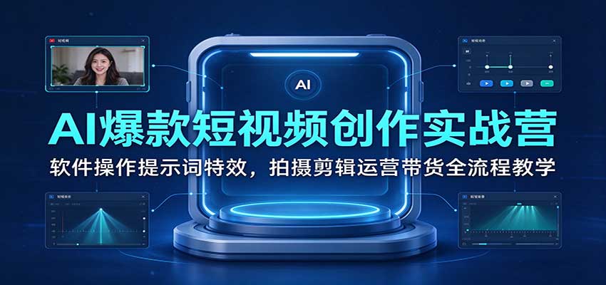 AI爆款短视频创作实战营：软件操作提示词特效，拍摄剪辑运营带货全流程教学-九九网创
