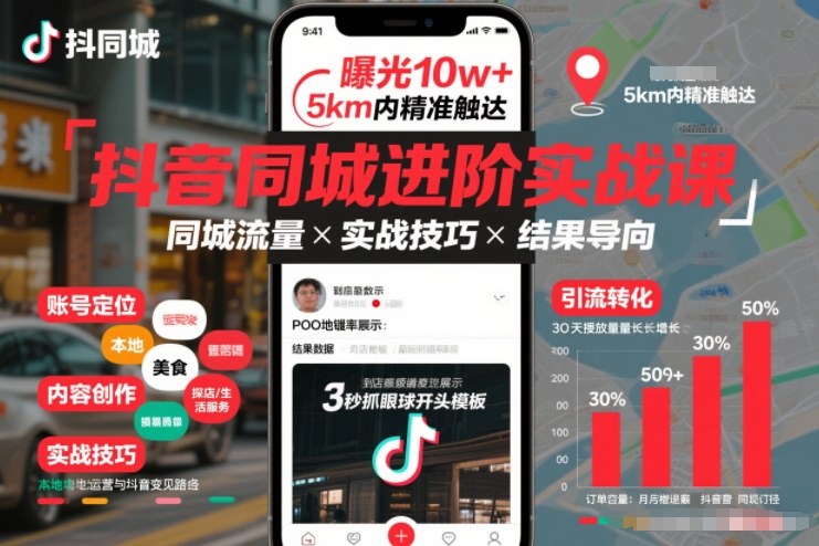 抖音同城进阶实战课，助你同城流量拿到结果-九九网创