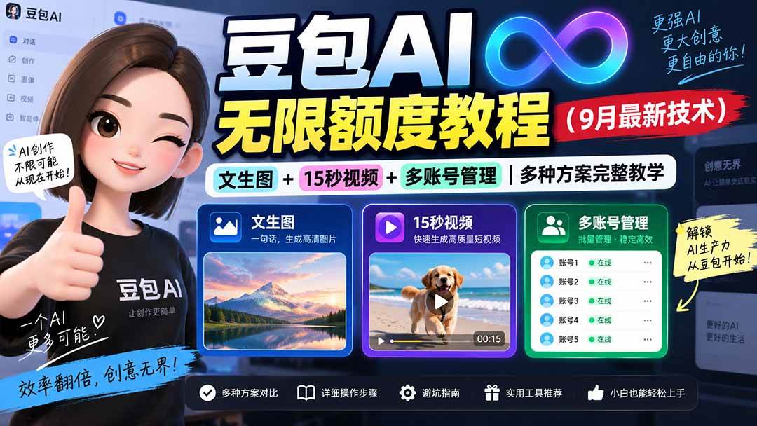 （20288期）豆包AI无限额度教程（9月最新技术）｜文生图+15秒视频+多账号管理｜多种方案完整教学-九九网创