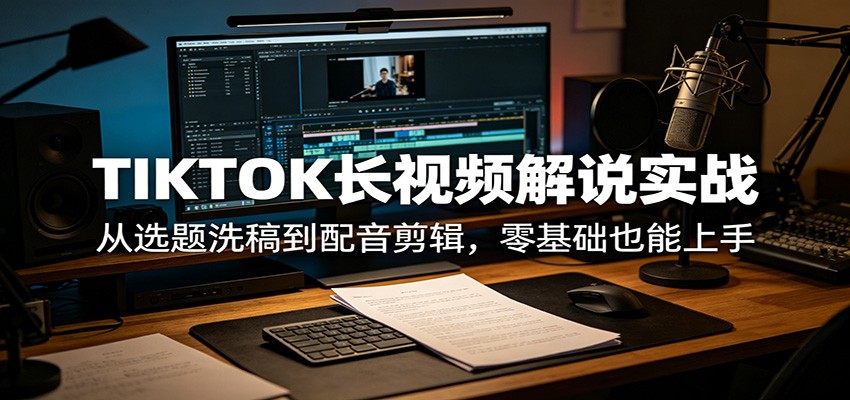 TIKTOK长视频解说实战：从选题洗稿到配音剪辑，零基础也能上手-九九网创