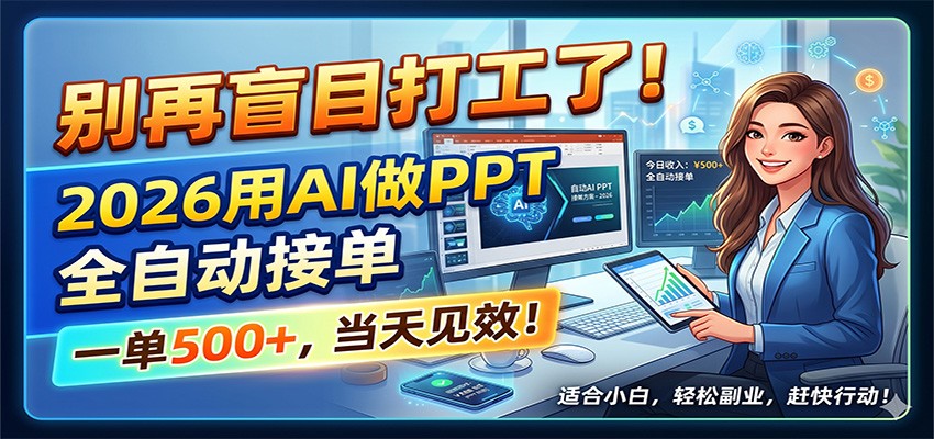 别再盲目打工了!2026用AI做PPT全自动接单,一单5张+,当天见效!-九九网创