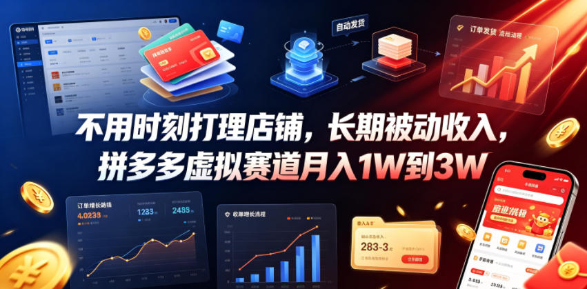 不用时刻打理店铺，长期被动收入，拼多多虚拟赛道月入1W到3W【揭秘】-九九网创