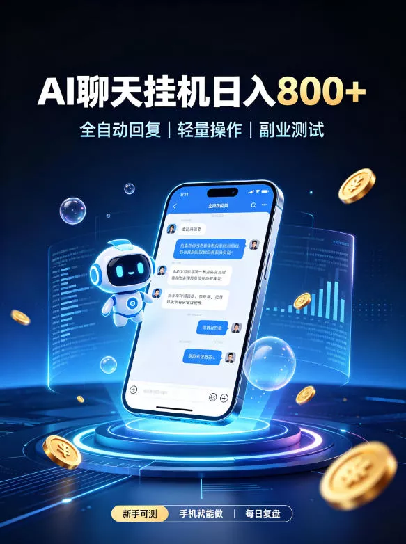 AI聊天挂G项目，日入800➕，全自动操作，适用个人副业，支持工作室矩阵操作【揭秘】-九九网创