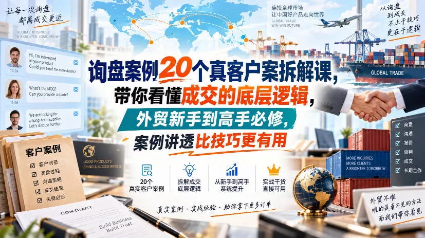 询盘案例20个真客户案拆解课，带你看懂成交的底层逻辑，外贸新手到高手必修，案例讲透比技巧更有用-九九网创