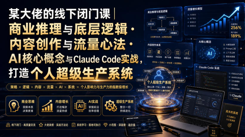 某大佬的线下闭门课｜商业推理与底层逻辑・内容创作与流量心法・AI核心概念与Claude Code实战，打造个人超级生产系统【录音+图片】-九九网创