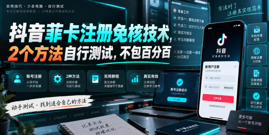 抖音菲卡注册免核技术,2个方法自行测试,不包百分百-九九网创