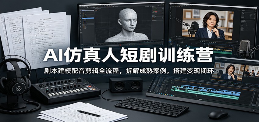 AI仿真人短剧训练营：剧本建模配音剪辑全流程，拆解成熟案例，搭建变现闭环-九九网创