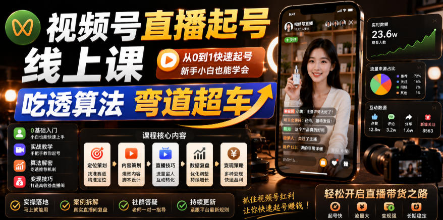 视频号直播起号线上课，吃透算法弯道超车（2026年6月）-九九网创
