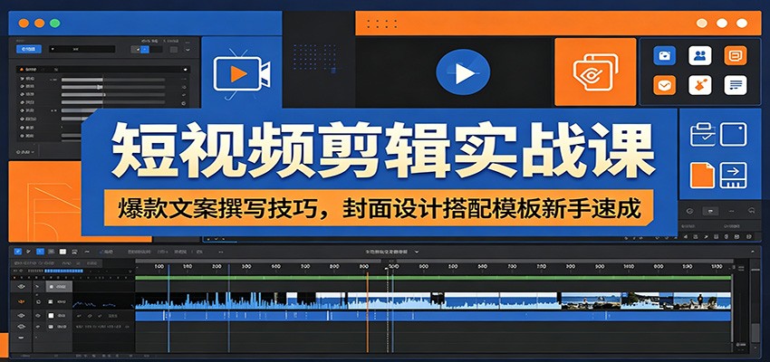 短视频剪辑实战课：爆款文案撰写技巧，封面设计搭配模板新手速成-九九网创