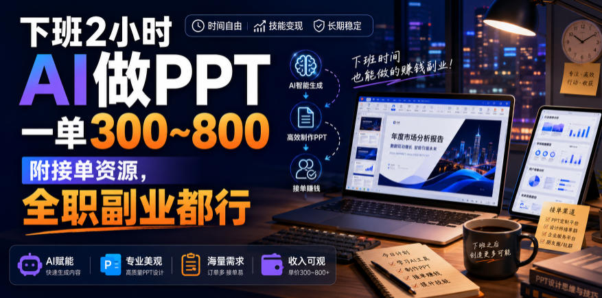 下班2小时AI做PPT，一单300~800，附接单资源，全职副业都行【揭秘】-九九网创