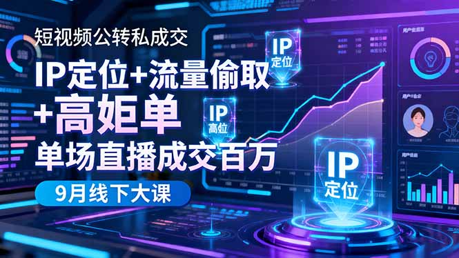 短视频公转私成交9月线下大课,IP定位+流量偷取+高客单,单场直播成交百万-九九网创