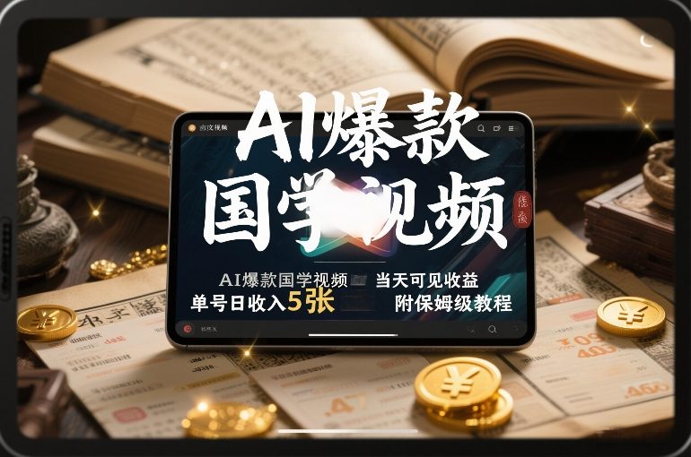 AI爆款国学视频，独家起号方法，小白直接上手，当天可见收益，单号日收入5张+附保姆级教程-九九网创