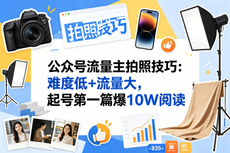 公众号流量主之拍照技巧赛道，难度低+流量大，起号第一篇就爆了10w阅读-九九网创