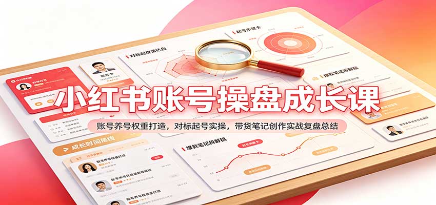 小红书账号操盘成长课：账号养号权重打造，对标起号实操，带货笔记创作实战复盘总结-九九网创