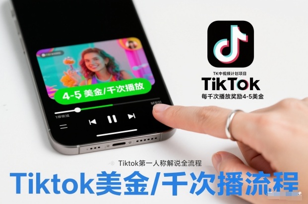 TK中视频计划项目，Tiktok第一人称解说流程，每干次播放奖励4-5美金-九九网创