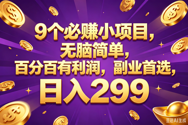 (18736期)9个必赚的小项目,百分百赚元子,无脑简单,副业首选,日入299+-九九网创