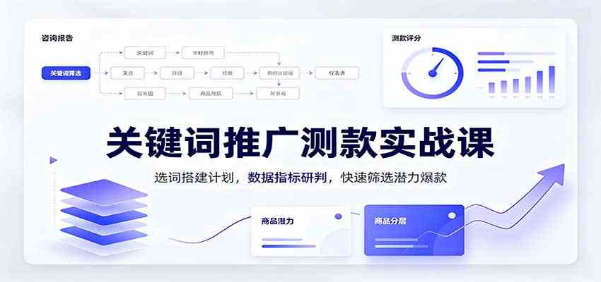 关键词推广测款实战课:选词搭建计划,数据指标研判,快速筛选潜力爆款-九九网创