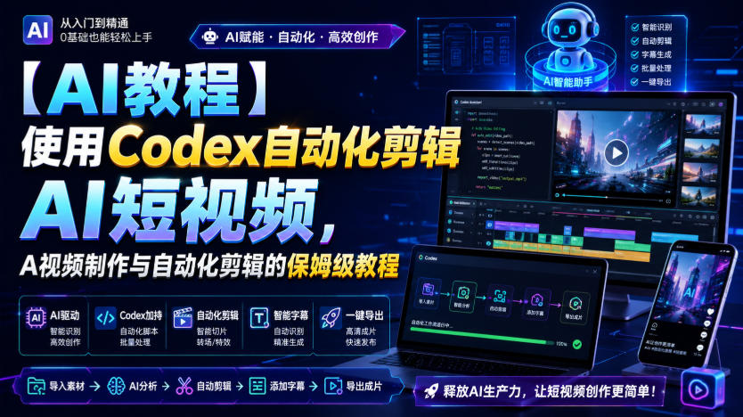 【AI教程】使用Codex自动化剪辑AI短视频，AI视频制作与自动化剪辑的保姆级教程-九九网创