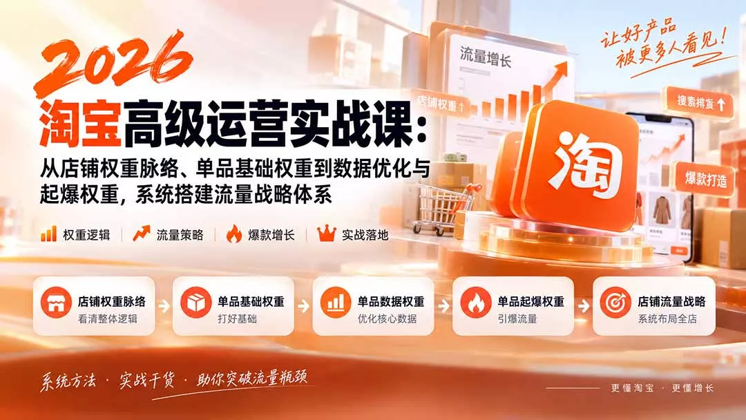 2026淘宝高级运营实战课：从店铺权重脉络、单品基础权重到数据优化与起爆权重，系统搭建流量战略体系-九九网创