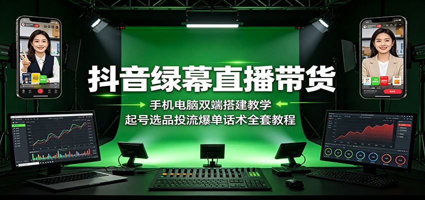 抖音绿幕直播带货：手机电脑双端搭建教学，起号选品投流爆单话术全套教程-九九网创