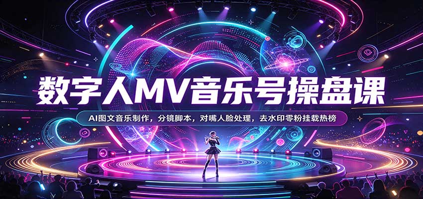 数字人MV音乐号操盘课：AI图文音乐制作，分镜脚本，对嘴人脸处理，去水印零粉挂载热榜-九九网创