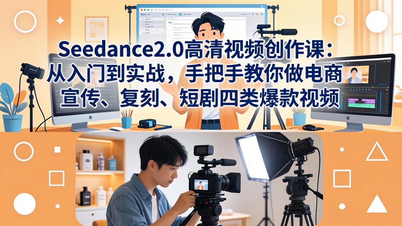 Seedance2.0高清视频创作课:从入门到实战,手把手教你做电商、宣传、复刻、短剧四类爆款视频-九九网创