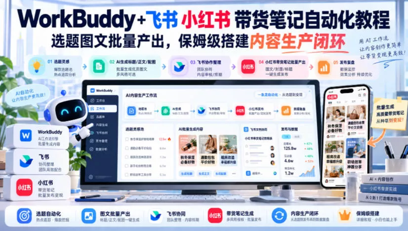 WorkBuddy+飞书小红书带货笔记自动化教程，选题图文批量产出，保姆级搭建内容生产闭环【文档】-九九网创