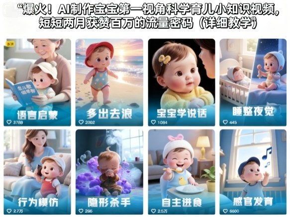 爆火！AI制作宝宝第一视角科学育儿小知识视频，短短两月获赞百万的流量密码(详细教学)-九九网创