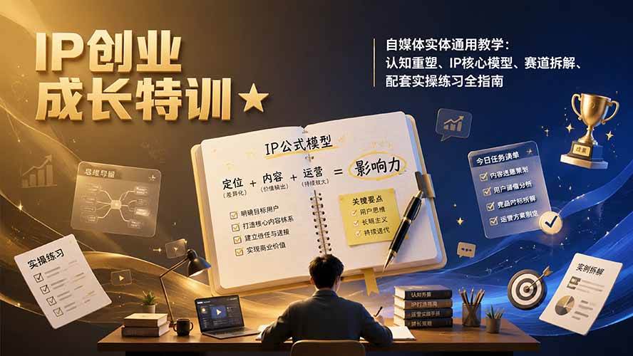 （19567期）IP创业成长特训★自媒体实体通用教学：认知重塑、IP核心模型、赛道拆解、配套实操练习全指南-九九网创