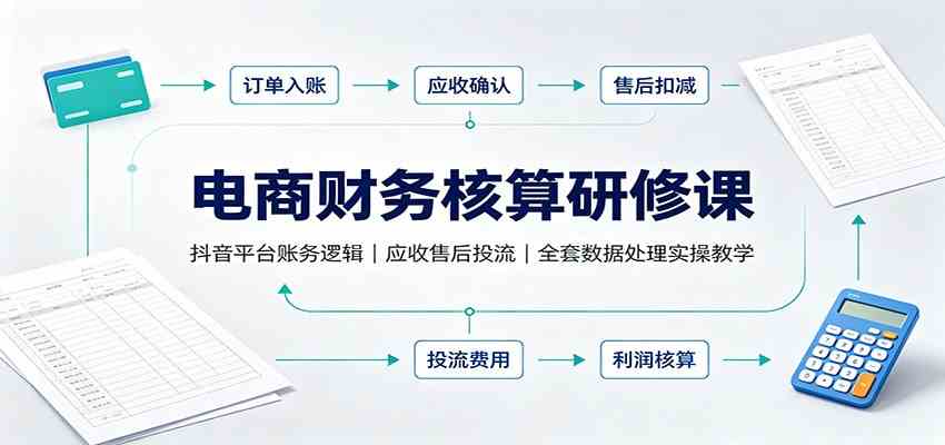电商财务核算研修课：抖音平台账务逻辑，应收售后投流，全套数据处理实操教学-九九网创