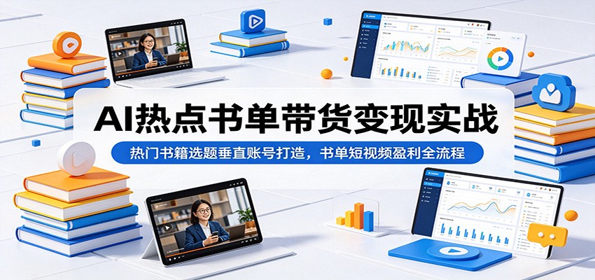 AI热点书单带货变现实战：热门书籍选题垂直账号打造，书单短视频盈利全流程-九九网创