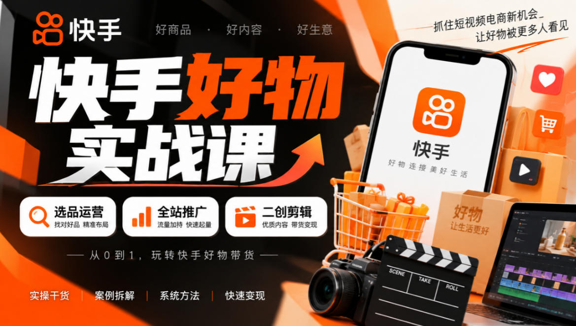 快手好物实战课｜选品运营+全站推广+二创剪辑带货变现-九九网创