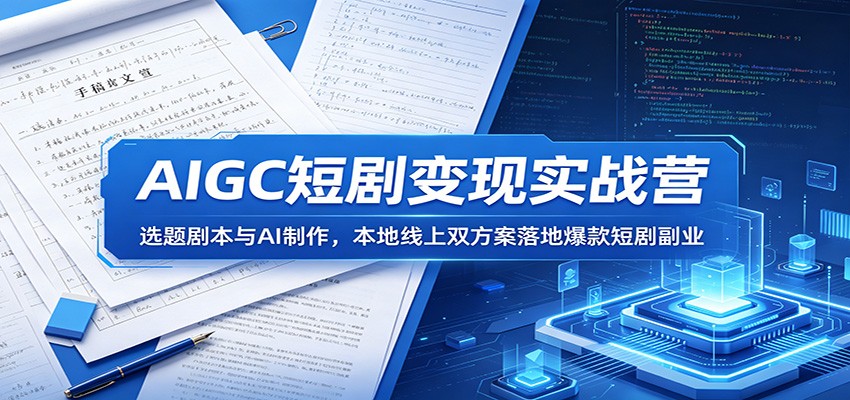 AIGC短剧变现实战营:选题剧本与AI制作,本地线上双方案落地爆款短剧副业-九九网创