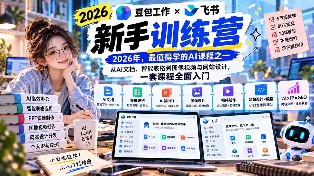 （20645期）2026豆包工作+飞书新手训练营-9月新课：从AI文档、智能表格到图像视频与网站设计，一套课程全面入门-九九网创