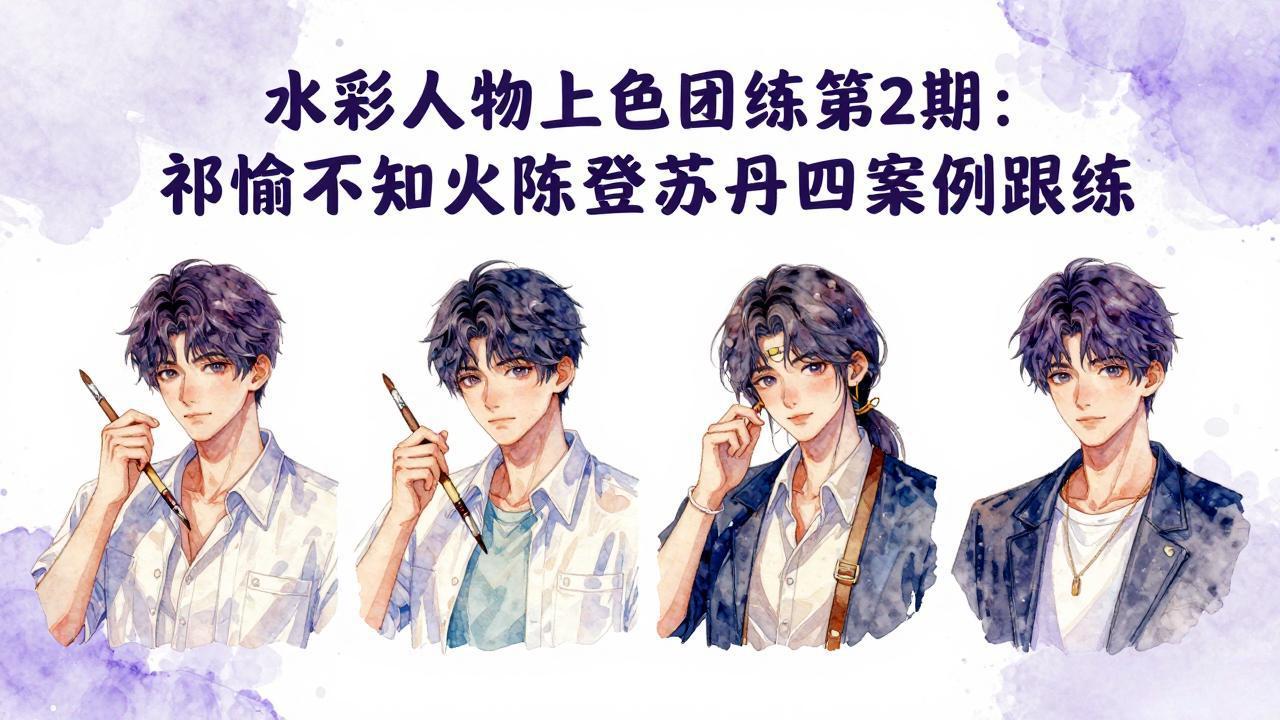 水彩人物上色团练第2期:祁煜不知火陈登苏丹四案例跟练,手把手提升绘画能力 水彩人物上色团练第2期:祁煜不知火陈登苏丹四案例跟练,手把手提升绘画能力