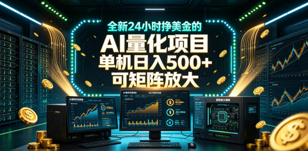 全新24小时挣美金的AI量化项目，单机日入500+，每天见收益，可矩阵放大【揭秘】-九九网创