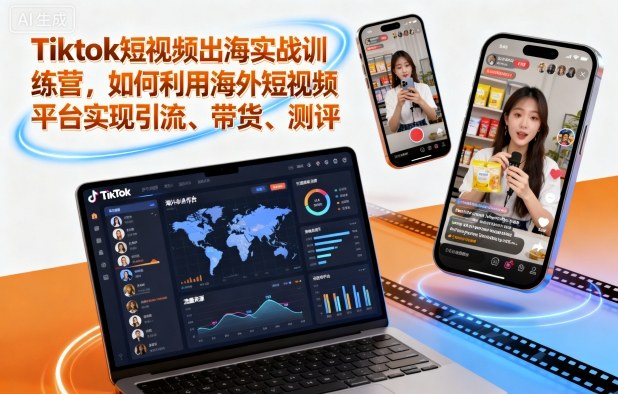 Tiktok短视频出海实战训练营，如何利用海外短视频平台实现引流、带货、测评-九九网创