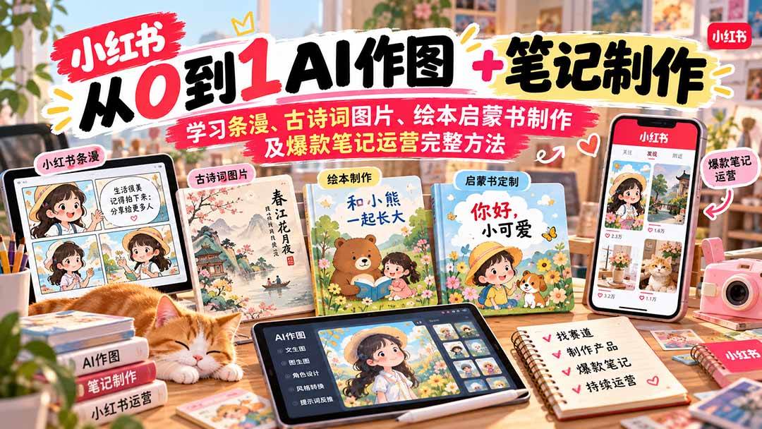 （20655期）2026小红书AI内容创作从0到1：学习条漫、古诗词图片、绘本启蒙书制作及爆款笔记运营完整方法-九九网创