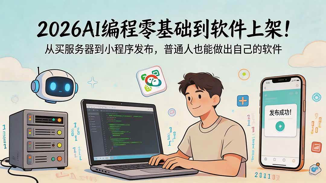 (18905期)2026AI编程零基础到软件上架!从买服务器到小程序发布,普通人也能做出自己的软件 (18905期)2026AI编程零基础到软件上架!从买服务器到小程序发布,普通人也能做出自己的软件