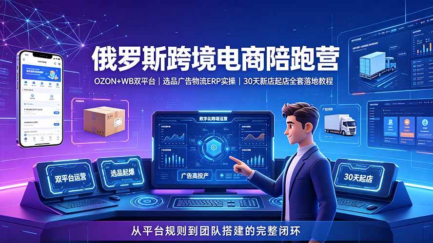 （19371期）2026俄罗斯跨境电商陪跑营：OZON+WB双平台｜选品广告物流ERP实操｜30天新店起店全套落地教程-九九网创