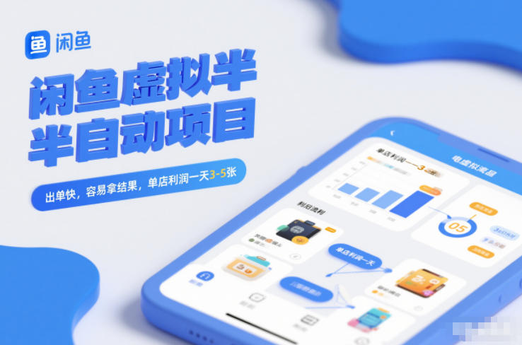 闲鱼虚拟半自动项目，出单快，容易拿结果，单店利润一天3-5张-九九网创