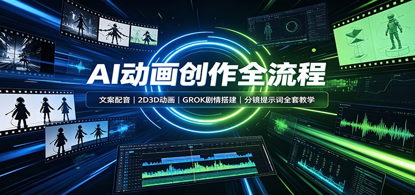 AI动画创作全流程：文案配音，2D3D动画，GROK剧情搭建，分镜提示词全套教学-九九网创